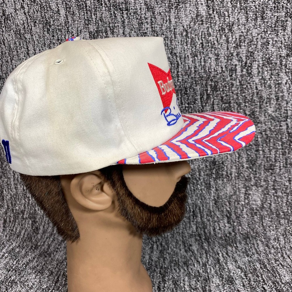 Vtg 90s Bill Elliott Budweiser Racing Hat Snapback Zebra Stripe Wavy Bill Usa View 5